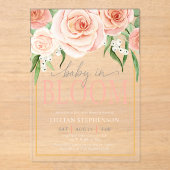 Baby In Bloom Elegant Pink Floral Baby Shower  アクリル招待状 (正面)
