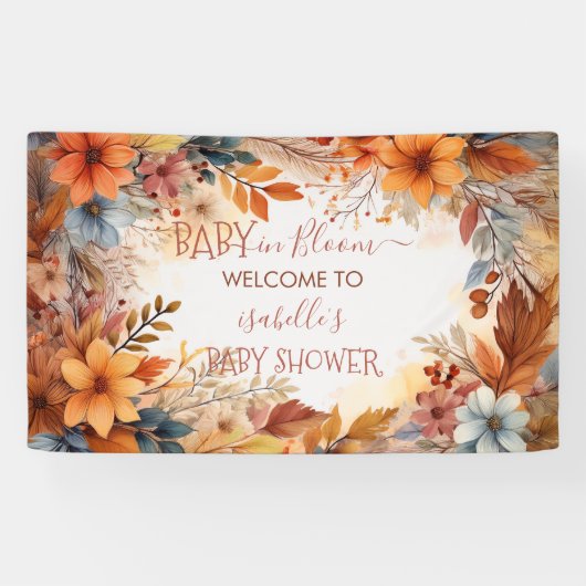 Baby in Bloom Fall Floral Frame Baby Shower 横断幕 (横)