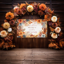 Baby in Bloom Fall Floral Frame Baby Shower 横断幕