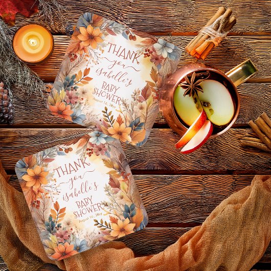 Baby in Bloom Fall Floral Frame Shower Thank You スクエアペーパーコースター