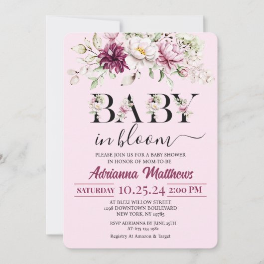 Baby In Bloom Floral Baby Shower Invitation 招待状 (正面)