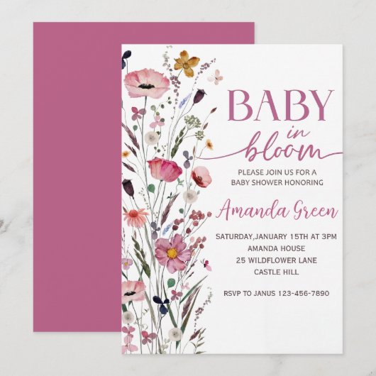 Baby In Bloom Floral Baby Shower Invitation 招待状 (正面/裏面)