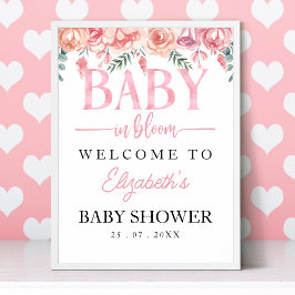 Baby in Bloom Floral Baby Shower – Pink Roses ポスター
