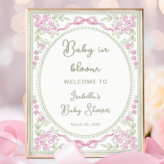 Baby in Bloom Floral  Baby Shower Welcome  ポスター