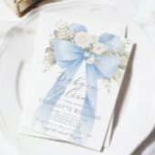 Baby in Bloom Floral Blue Bow Baby Shower 招待状