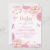 Baby in Bloom Floral Blush pink gold Baby Shower 招待状 (正面)