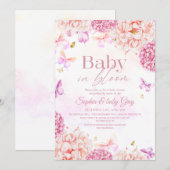 Baby in Bloom Floral Blush pink gold Baby Shower 招待状 (正面/裏面)