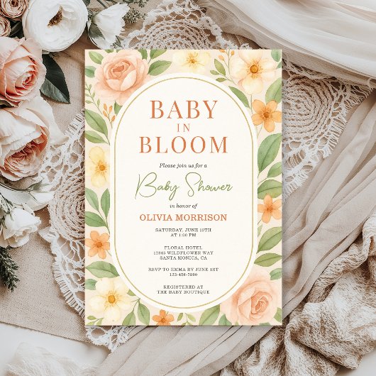 Baby in Bloom Floral Botanical Baby Shower 招待状