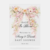 Baby in bloom Floral Bow Girl Baby Shower  アクリルサイン (正面)