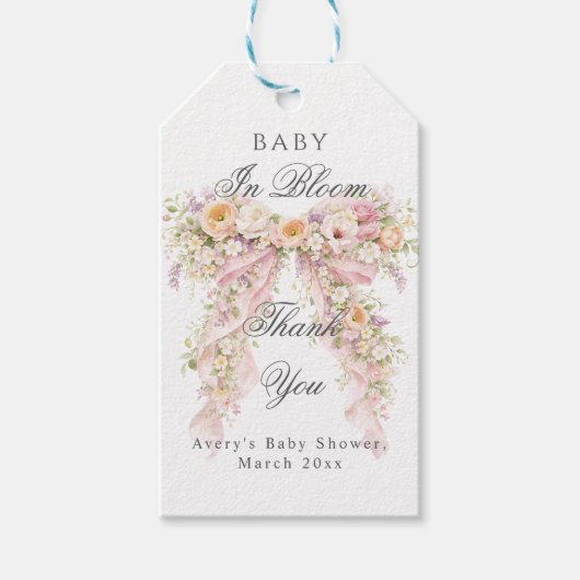 Baby in bloom Floral Bow Girl Baby Shower  ギフトタグ (正面)