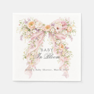 Baby in bloom Floral Bow Girl Baby Shower  スタンダードカクテルナプキン