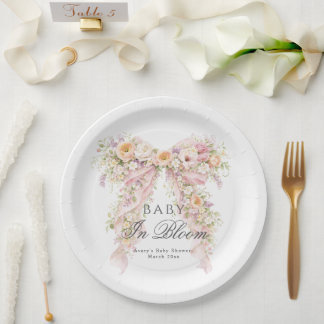 Baby in bloom Floral Bow Girl Baby Shower  ペーパープレート