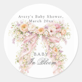 Baby in bloom Floral Bow Girl Baby Shower  ラウンドシール