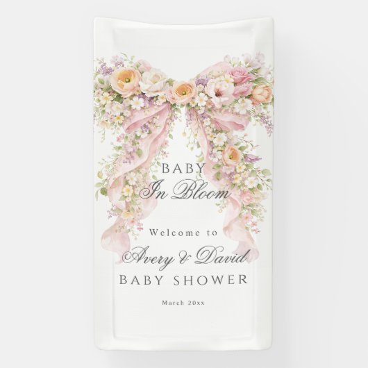 Baby in bloom Floral Bow Girl Baby Shower 横断幕 (縦)