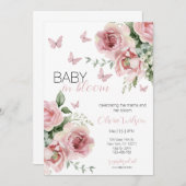 Baby in Bloom Floral & Butterfly Baby Shower Invi 招待状 (正面/裏面)