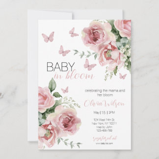 Baby in Bloom Floral & Butterfly Baby Shower Invi 招待状