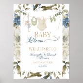 Baby in Bloom Floral Clothesline Baby Shower ポスター (正面)