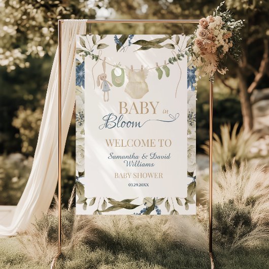 Baby in Bloom Floral Clothesline Baby Shower ポスター