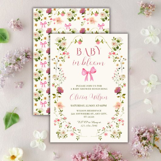 Baby in Bloom Floral girl Baby Shower 招待状