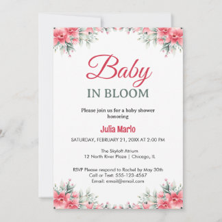 Baby in Bloom floral lilies girl baby shower 招待状