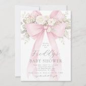 Baby in Bloom Floral Pink Bow Baby Shower 招待状 (正面)