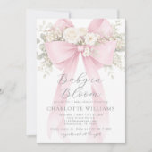 Baby in Bloom Floral Pink Bow Baby Shower 招待状 (正面)