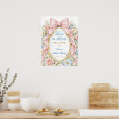 Baby in Bloom Floral Pink Bow Baby Shower Welcome ポスター (キッチン)