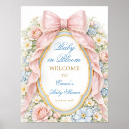 Baby in Bloom Floral Pink Bow Baby Shower Welcome ポスター