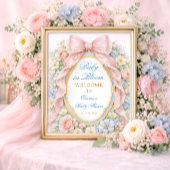 Baby in Bloom Floral Pink Bow Baby Shower Welcome ポスター