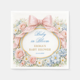 Baby in Bloom Floral Pink Bow Girl Baby Shower スタンダードカクテルナプキン