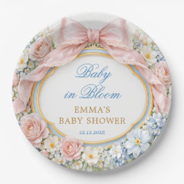 Baby in Bloom Floral Pink Bow Girl Baby Shower ペーパープレート
