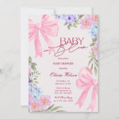 Baby in Bloom Floral Pink Bow girl baby Shower 招待状 (正面)