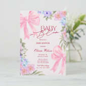 Baby in Bloom Floral Pink Bow girl baby Shower 招待状 (スタンド正面)