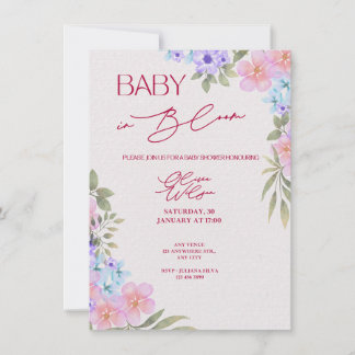 Baby in Bloom Floral Watercolor Baby Shower Invita 招待状