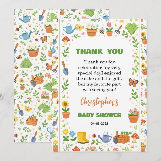 Baby in Bloom Garden Baby Shower | Cute Floral サンキューカード (正面/裏面)