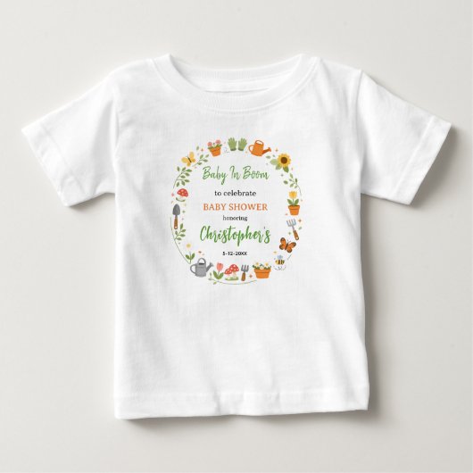 Baby in Bloom Garden Baby Shower | Cute Floral  ベビーTシャツ (正面)