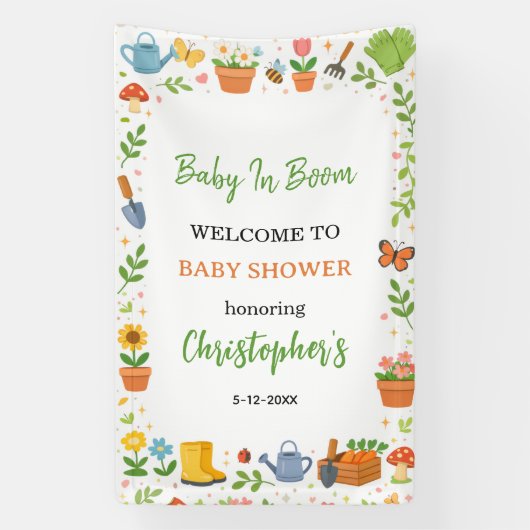 Baby in Bloom Garden Baby Shower | Cute Floral  横断幕 (縦)