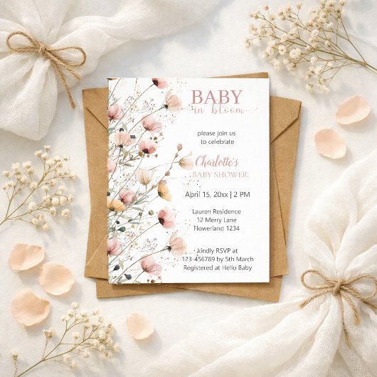 baby in bloom girl baby shower invitation 招待状