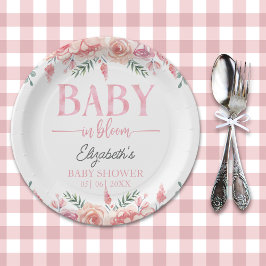 Baby in Bloom – Girl Baby Shower, Pink Flowers ペーパープレート