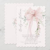 Baby in Bloom Greenery Bow Elegant Baby shower 招待状 (正面/裏面)