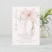 Baby in Bloom Greenery Bow Elegant Baby shower 招待状 (スタンド正面)