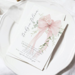Baby in Bloom Greenery Bow Elegant Baby shower 招待状