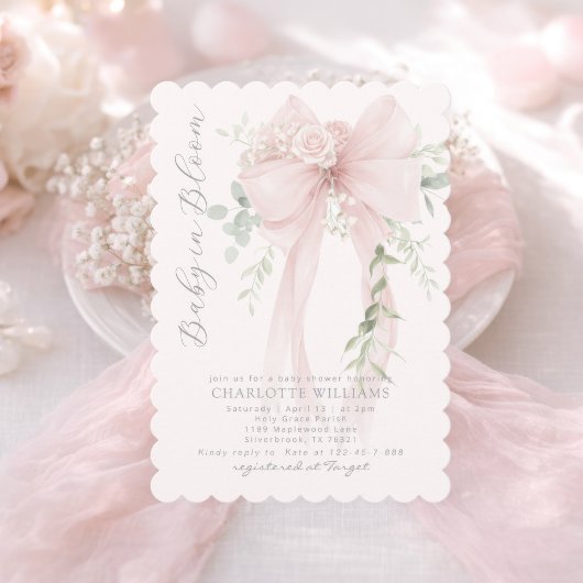 Baby in Bloom Greenery Bow Elegant Baby shower 招待状