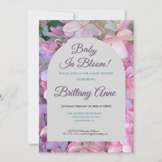 Baby in Bloom Hydrangea Baby Shower Invitation 招待状 (正面)