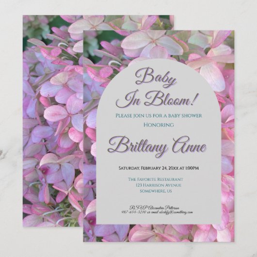 Baby in Bloom Hydrangea Baby Shower Invitation 招待状 (正面/裏面)