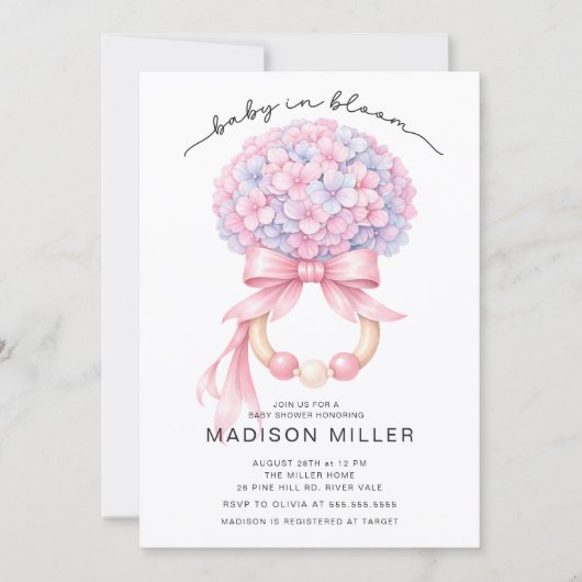 Baby in Bloom Hydrangea Baby Shower Invite 招待状 (正面)