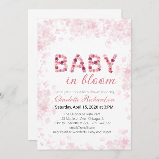 Baby in Bloom Invitation | Spring baby shower 招待状 (正面/裏面)