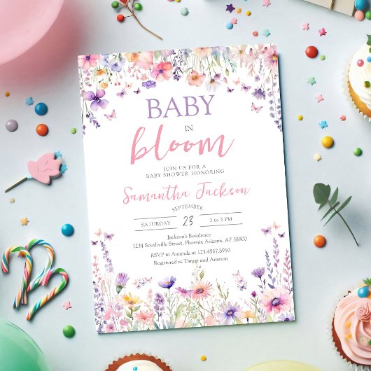 Baby in Bloom Little Wildflower Baby Shower  招待状