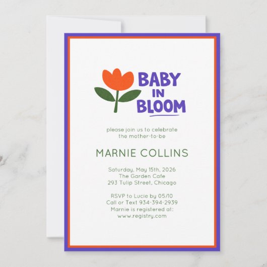Baby in Bloom Minimalist Modern Trendy Baby Shower 招待状 (正面)