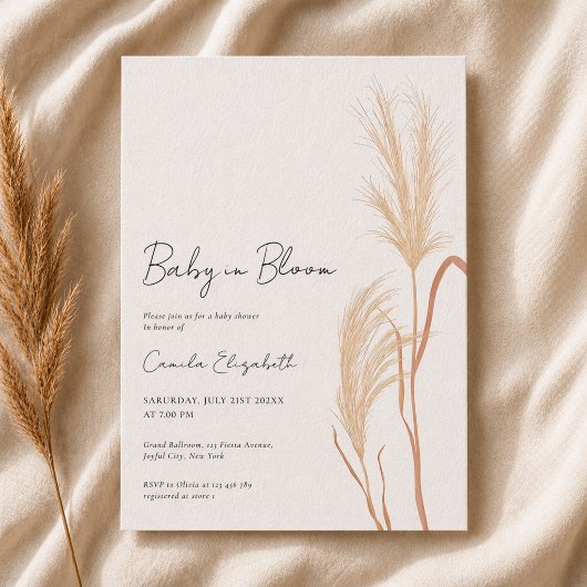 Baby in Bloom Pampas Grass Baby Shower 招待状